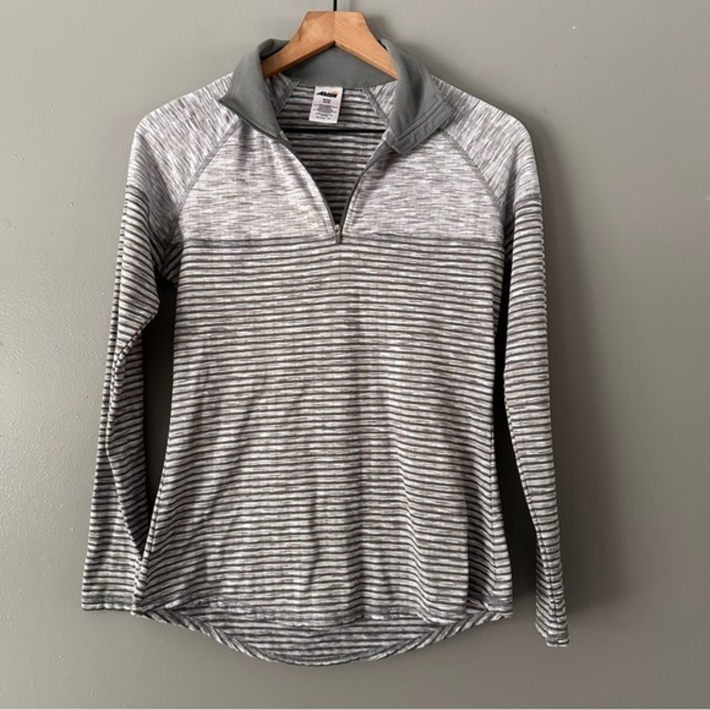Avia 1/4 Zip Long Sleeve Active Top | Grey Stripes